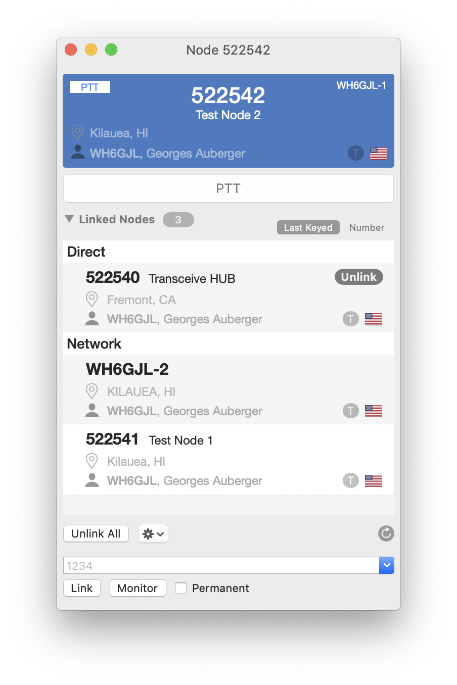 Linked nodes list