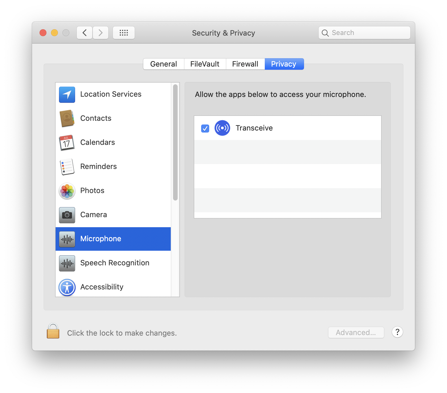 Microphone privacy settings