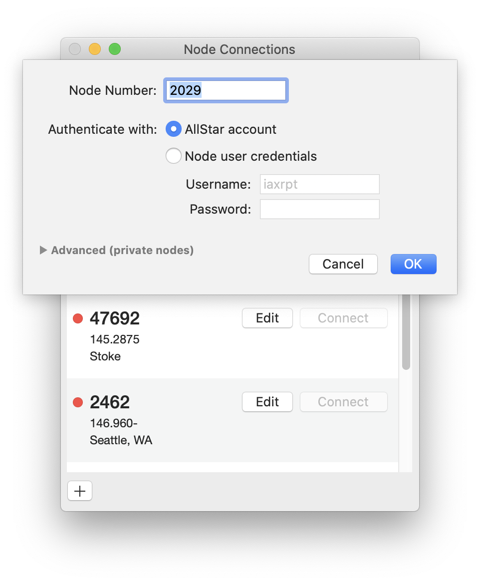 Node connection edit dialog