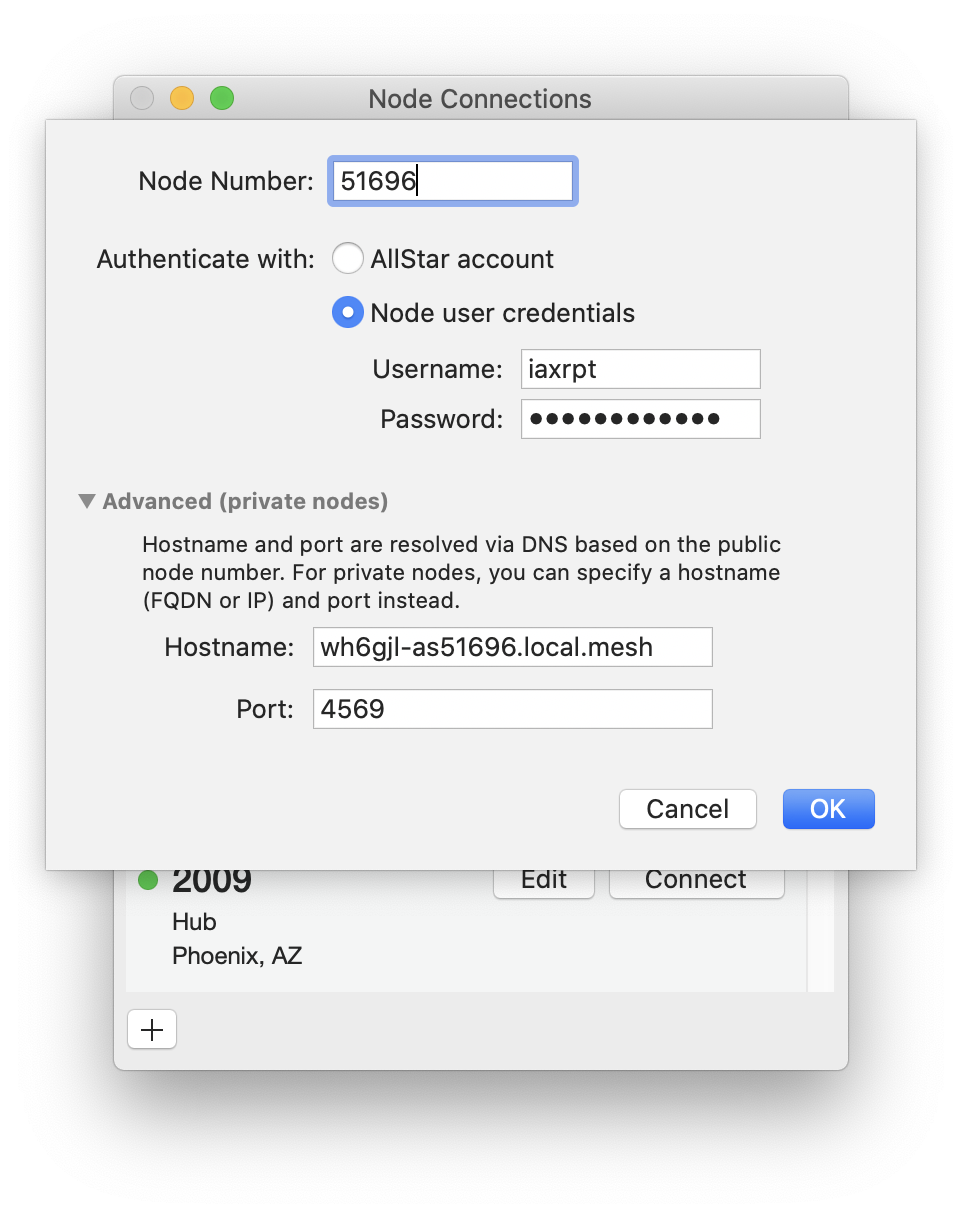 Advanced node connection settings