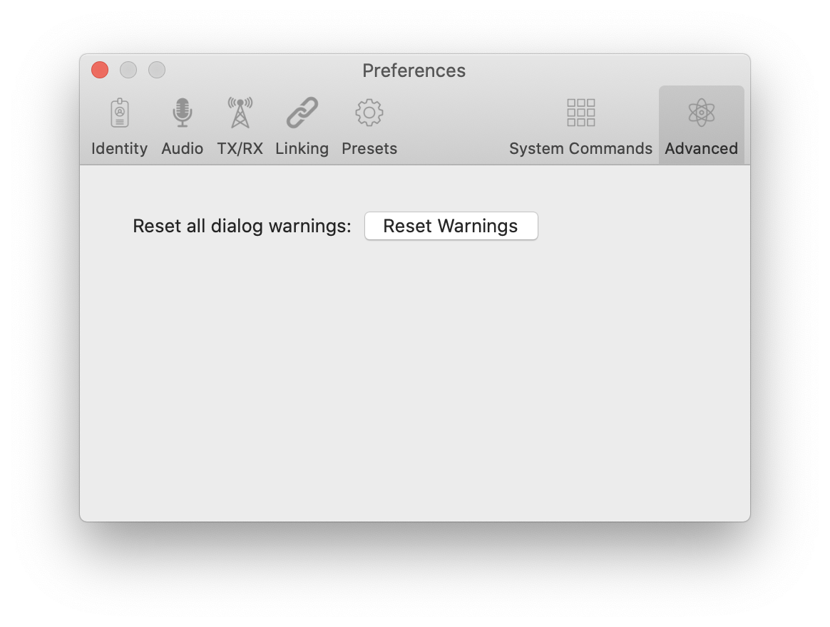 Reset warnings in Preferences