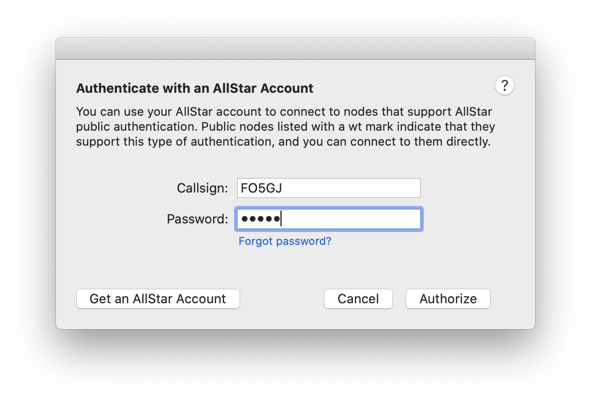 Authorize dialog