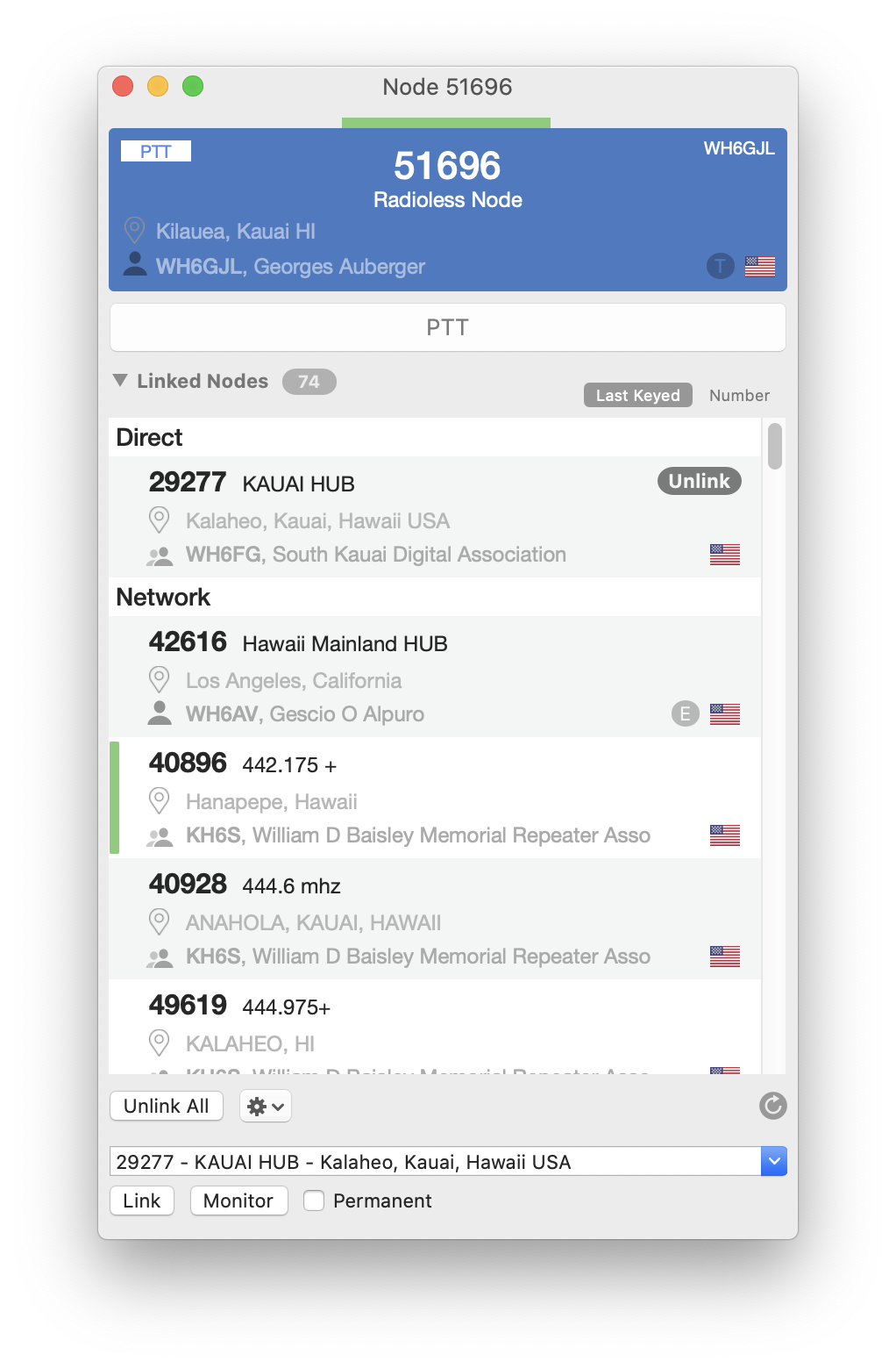 Transceive node connection window on Mac